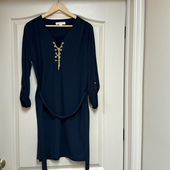 Michael Kors Navy dress with gold chain - Picture 2 of 6